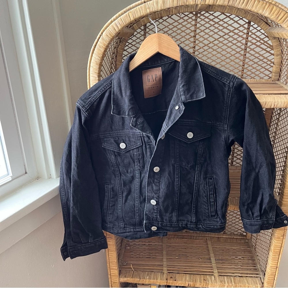 Gap Black Charcoal Wash Denim Jean Jacket Womens Small